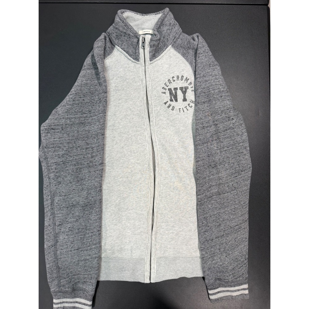 Abercrombie & Fitch Mens XL Full Zip Sweatshirt‎ Grey NY Graphic Muscle Jacket